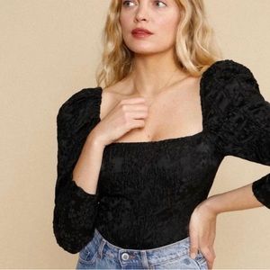 Rouje Black Floral Square Neck Top | Size EU 40, US 8